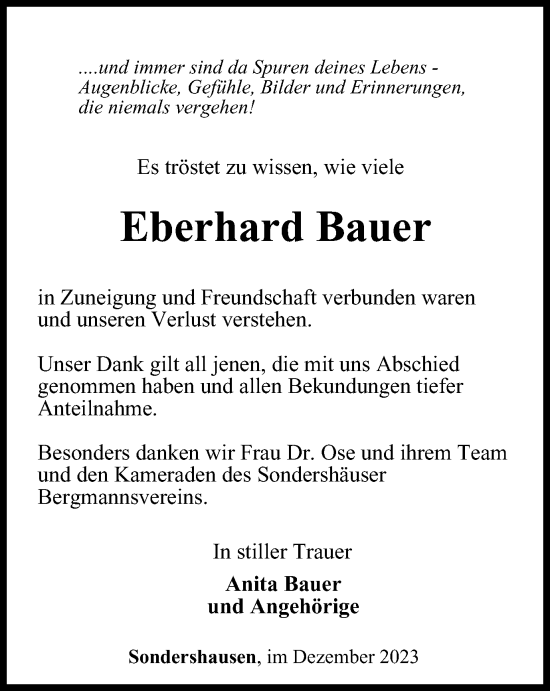 Traueranzeige von Eberhard Bauer