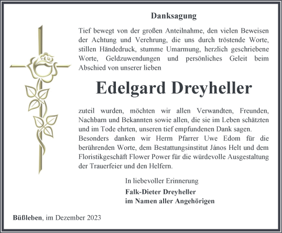 Traueranzeige von Edelgard Dreyheller von Thüringer Allgemeine, Thüringische Landeszeitung