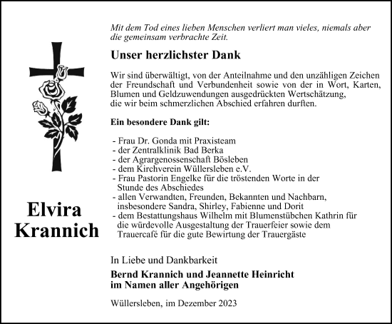 Traueranzeige von Elvira Krannich von Thüringer Allgemeine