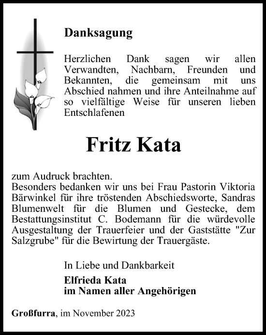 Traueranzeige von Fritz Kata