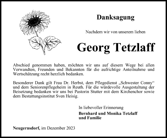 Traueranzeige von Georg Tetzlaff