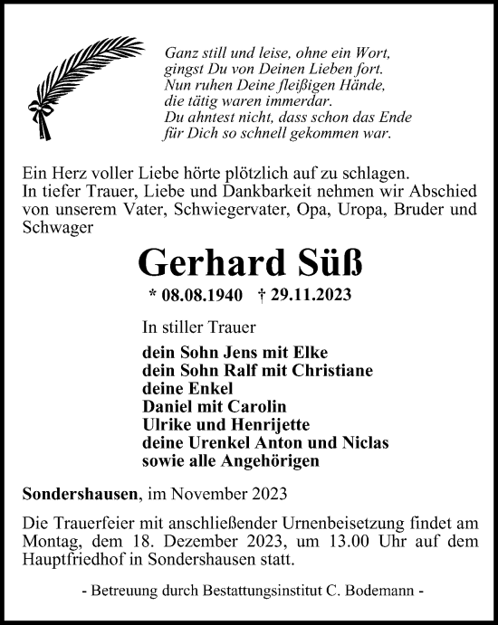 Traueranzeige von Gerhard Süß