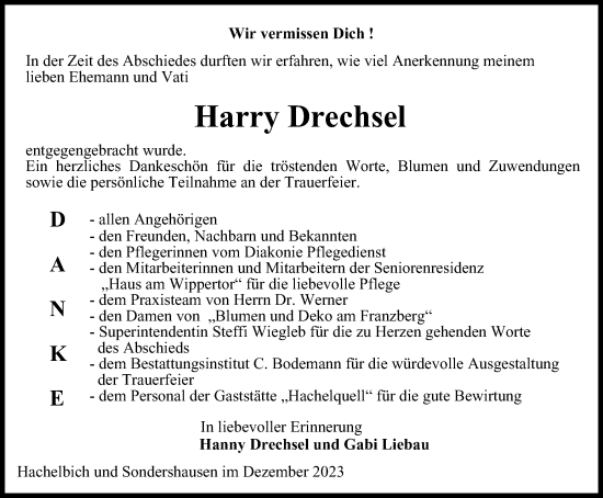 Traueranzeige von Harry Drechsel