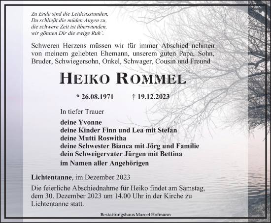 Traueranzeige von Heiko Rommel