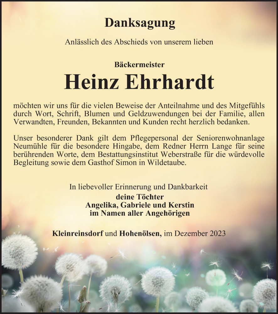  Traueranzeige für Heinz Ehrhardt vom 22.12.2023 aus Ostthüringer Zeitung