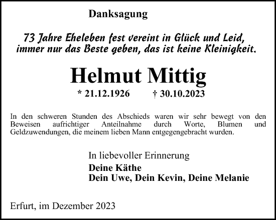 Traueranzeige von Helmut Mittig