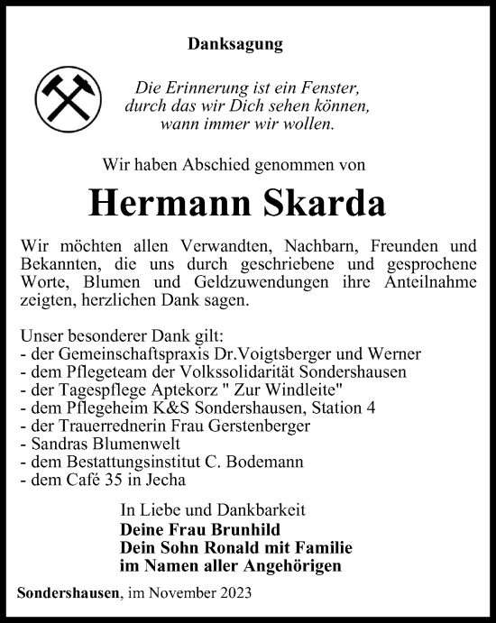 Traueranzeige von Hermann Skarda