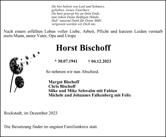 Traueranzeige von Horst Bischoff von Thüringer Allgemeine