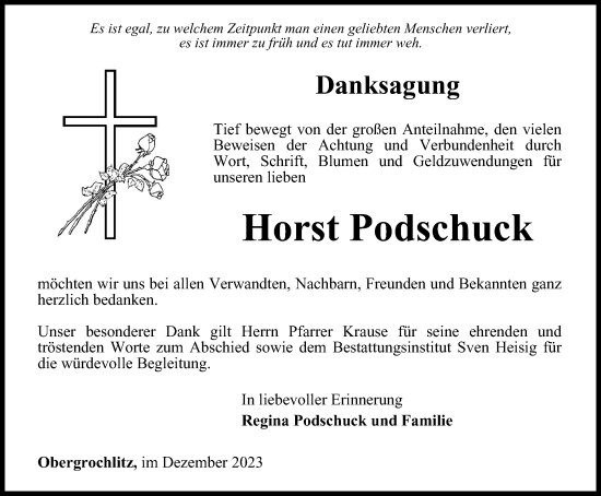 Traueranzeige von Horst Podschuck