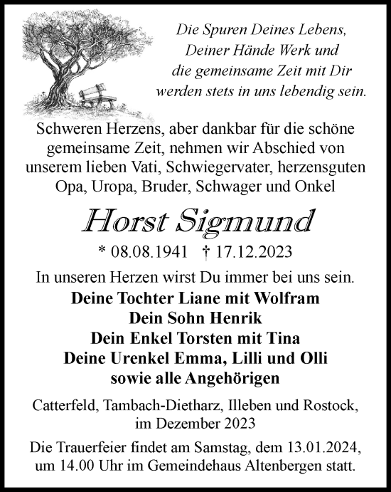 Traueranzeige von Horst Sigmund von Thüringer Allgemeine, Thüringische Landeszeitung