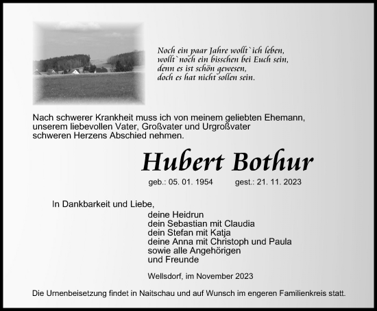 Traueranzeige von Hubert Bothur