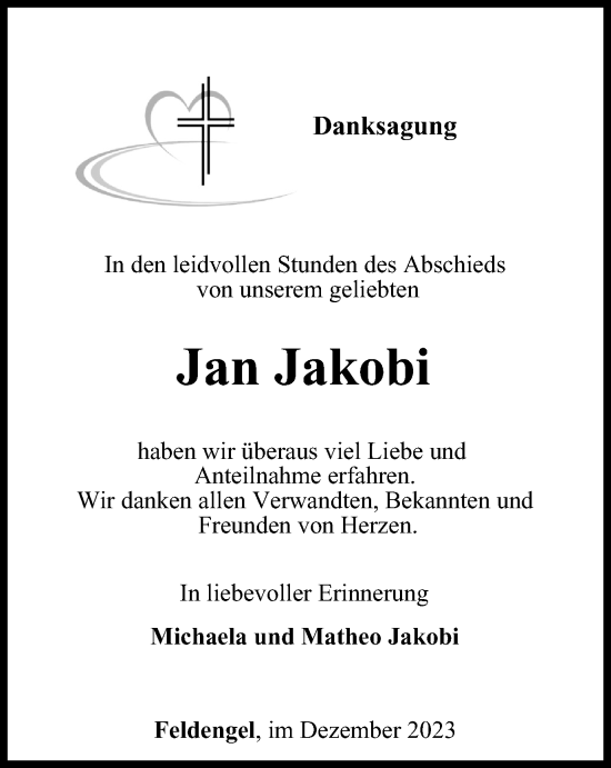 Traueranzeige von Jan Jakobi