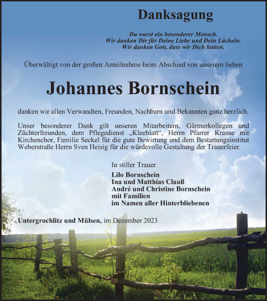 Traueranzeige von Johannes Bornschein