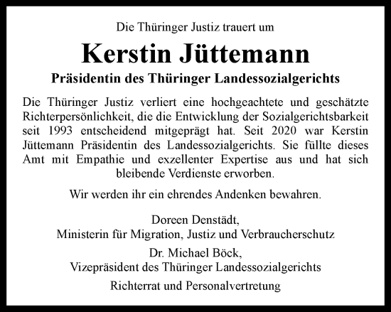 Traueranzeige von Kerstin Jüttemann von Thüringer Allgemeine, Thüringische Landeszeitung, Ostthüringer Zeitung