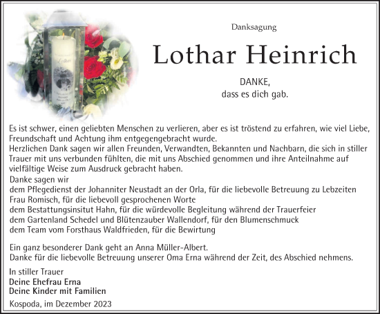 Traueranzeige von Lothar Heinrich