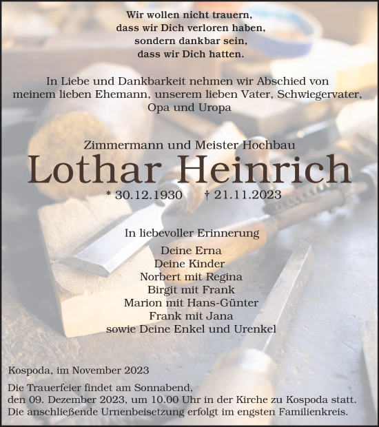 Traueranzeige von Lothar Heinrich