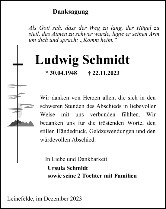 Traueranzeige von Ludwig Schmidt von Thüringer Allgemeine