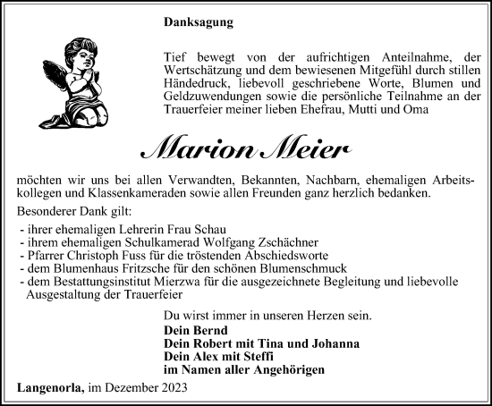 Traueranzeige von Marion Meier von Ostthüringer Zeitung