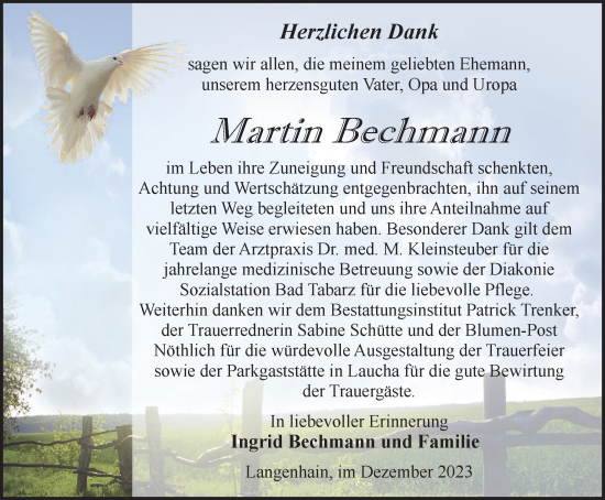 Traueranzeige von Martin Bechmann von Thüringer Allgemeine, Thüringische Landeszeitung