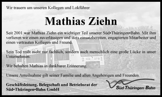 Traueranzeige von Mathias Ziehn von Thüringer Allgemeine