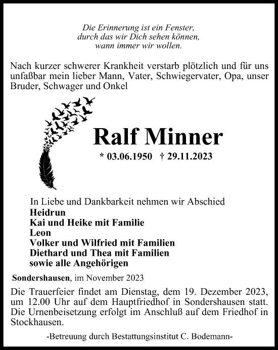 Traueranzeige von Ralf Minner