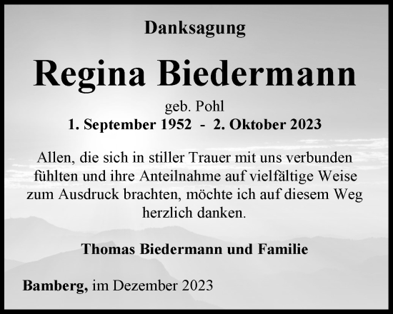 Traueranzeige von Regina Biedermann von Thüringer Allgemeine, Thüringische Landeszeitung