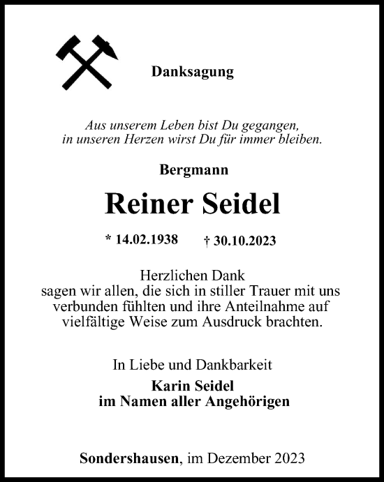 Traueranzeige von Reiner Seidel