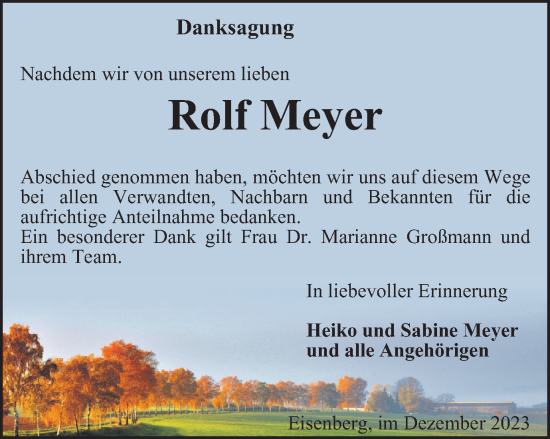 Traueranzeige von Rolf Meyer von Ostthüringer Zeitung