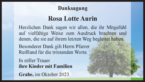 Traueranzeige von Rosa Lotte Aurin von Thüringer Allgemeine, Thüringische Landeszeitung