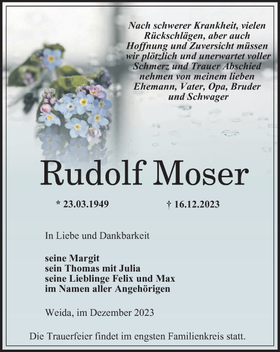Traueranzeige von Rudolf Moser