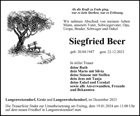 Traueranzeige von Siegfried Beer