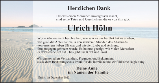 Traueranzeige von Ulrich Höhn von Thüringer Allgemeine, Thüringische Landeszeitung