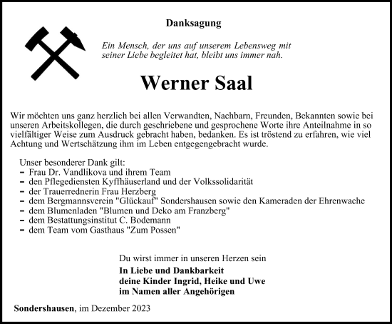 Traueranzeige von Werner Saal