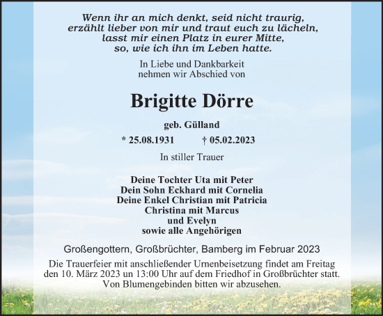 Traueranzeige von Brigitte Dörre von Thüringer Allgemeine