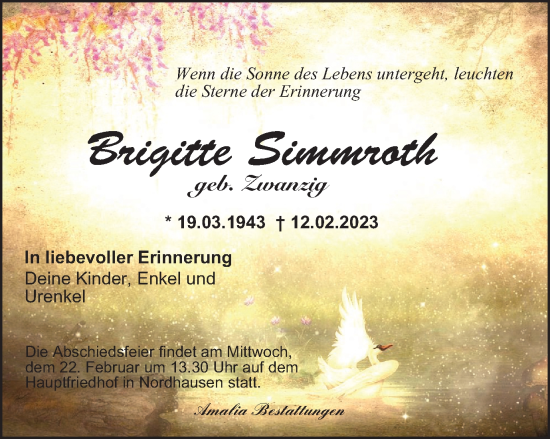 Traueranzeige von Brigitte Simmroth von Thüringer Allgemeine