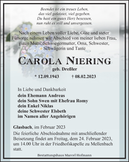 Traueranzeige von Carola Niering