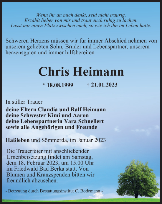 Traueranzeige von Chris Heimann