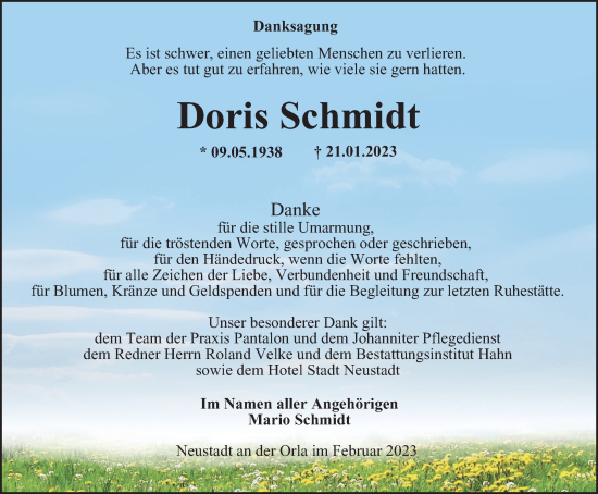 Traueranzeige von Doris Schmidt