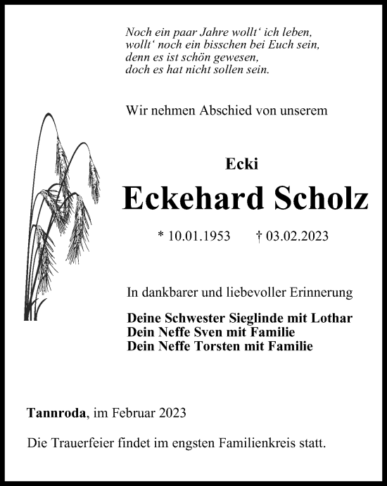 Traueranzeige von Eckehard Scholz