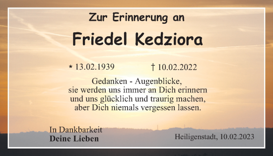 Traueranzeige von Friedel Kedziora von Thüringer Allgemeine