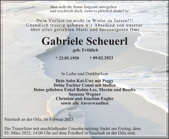 Traueranzeige von Gabriele Scheuerl