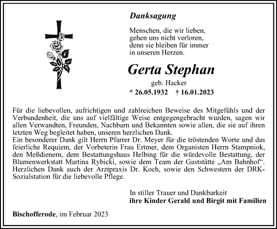 Traueranzeige von Gerta Stephan von Thüringer Allgemeine