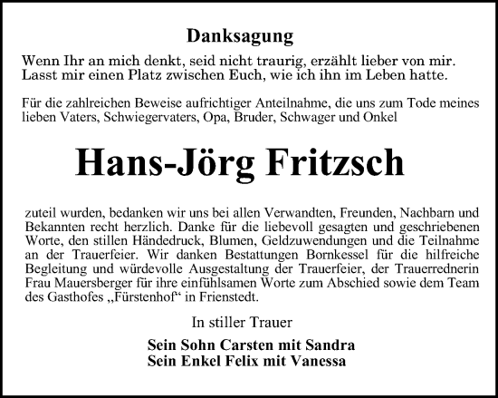 Traueranzeige von Hans-Jörg Fritzsch