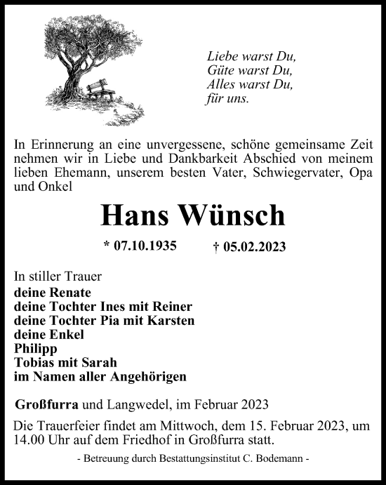 Traueranzeige von Hans Wünsch