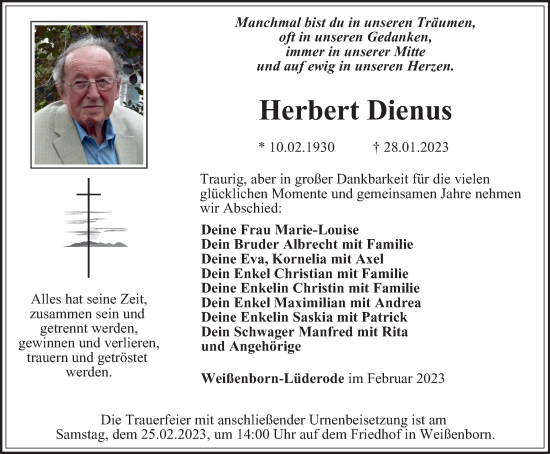 Traueranzeige von Herbert Dienus von Thüringer Allgemeine