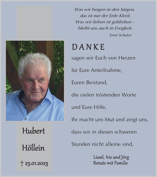 Traueranzeige von Hubert Höllein von Ostthüringer Zeitung