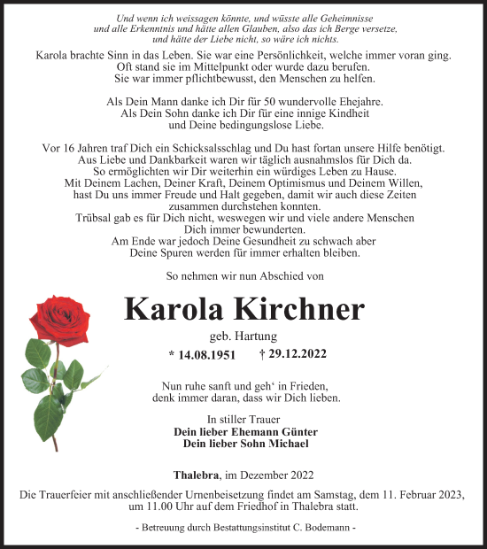 Traueranzeige von Karola Kirchner