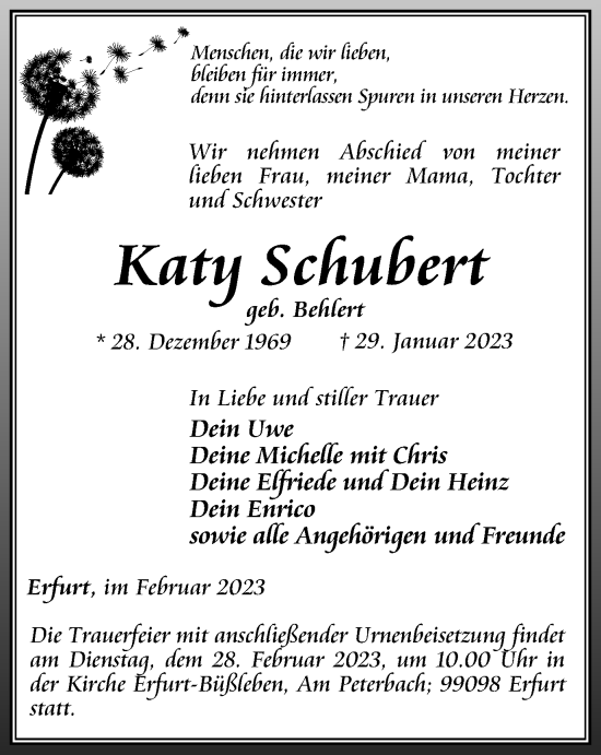 Traueranzeige von Katy Schubert