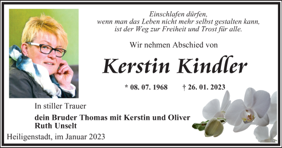 Traueranzeige von Kerstin Kindler von Thüringer Allgemeine