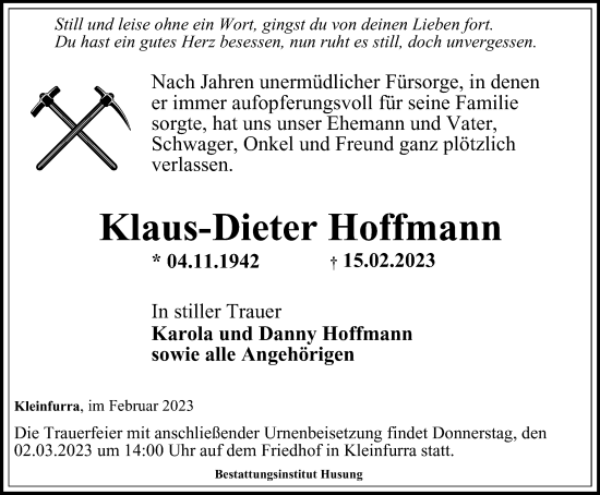 Traueranzeige von Klaus-Dieter Hoffmann von Thüringer Allgemeine